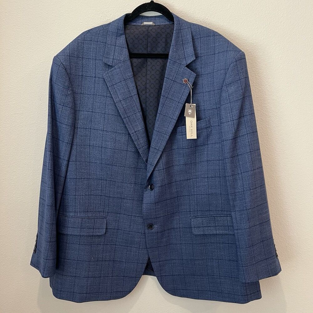 Oak HIll Sport Coat Men 2XL 50R / 52R Blue Plaid Two Button Double Vented Blazer